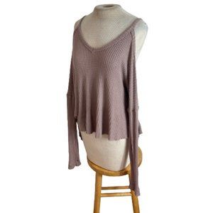 Mahina Thermal Waffle Cold Shoulder Top Shirt